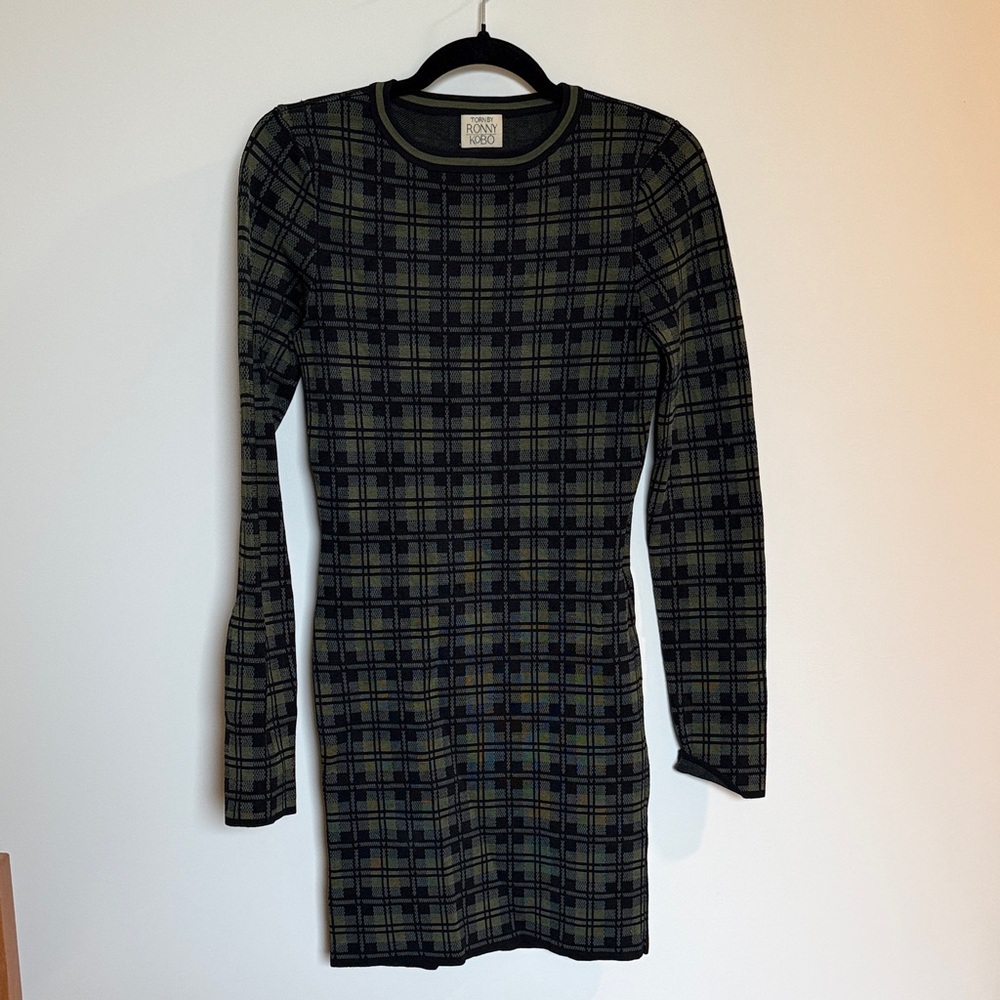 Torn By Ronny Kobo Plaid Long Sleeve Dress
